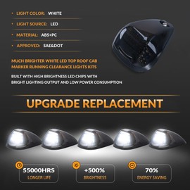 DERMOKA Cab Roof Top Marker Lights White Led Clearance Running Lamps for 1999-2016 F250 F350 F450 F550 Super Duty Pickup Truck, 5PCS (Smoked Black)