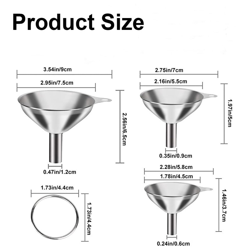 Stainless Steel Funnel 3 Pcs, Food Grade Funnels for Kitchen