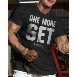 One More Set Gym T-Shirt Motivational Men's Workout and Exercise Shirt (XL, One More Set Silver on Black)