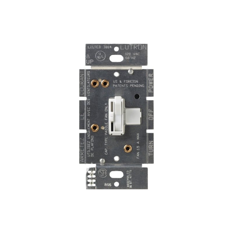 Lutron Toggler Quiet 3-Speed Slide-To-Off Fan Control, 1.5-Amp, Single-Pole/3-Way, AYFSQ-F-WH,