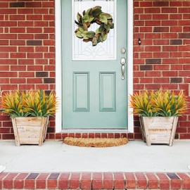 Phliofd 16Pcs Artificial Grass Fake Plants 17.3in Outdoor Plastic Plants UV Resistant Greenery Fake Grass for Home Window Garden Office Patio Hanging Planter Pathway Front Porch Décor Orange Yellow