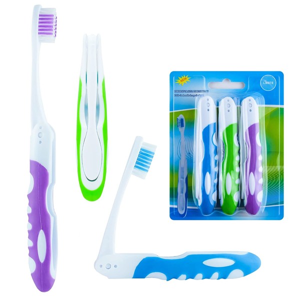 Lingito Travel Toothbrush, On The Go Folding Feature, Medium Bristle Brushes (3 Pack)