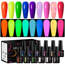 MEET ACROSS 9 Colors Gel Nail Polish + 3PCS Function Gel Nail Polish Kit,Fashion Nail Art Set Design Gifts for Women Manicure Salon (SET14, 12pcs)