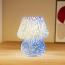 Dawnwake Mushroom Lamp Table Lamp for Bedroom Small Beside Lamps for Night Stands Translucent Glass Stepless Dimmable Aesthetic Vintage Home Decor for Living Room Kitchen (Blue)