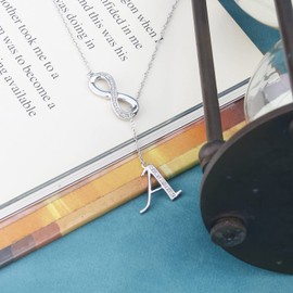 Cali Trove Diamond Infinity Lariant Necklace for Women in 925 Sterling Silver | Infinty Pendant for Women in A to Z Letters | Special Silver Pendant Necklace Gift for her | Fashion Jewelry for Women A
