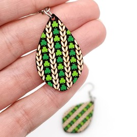 Wooden Luck Clover Irish Shamrock Earrings For Women Cute Dog Cat Shamrocks Shaped Drop Earring Good Luck St Patty's Accessories for Women