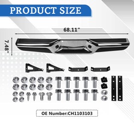 Rear Step Bumper Assembly for Dodge Dakota 1997-2004 Chrome Complete Back Bumper Dakota Rear Bumper Face Bar Without Park Assist Sensor Holes Replacement for CH1103103