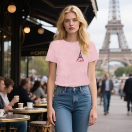 Potia Paris Shirt for Women Love Paris Eiffel Tower Shirts Travel in France European Vacation Tees Pink