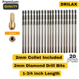 Diamond Drill Bits 2mm 20 Pieces Compatible with Dremel Collet Included Jewelry Beach Sea Glass Shells Gemstones Lapidary Ornament Bracelet Necklace Arts Crafts 5/64 inch Diamond Drill Bits for Glass