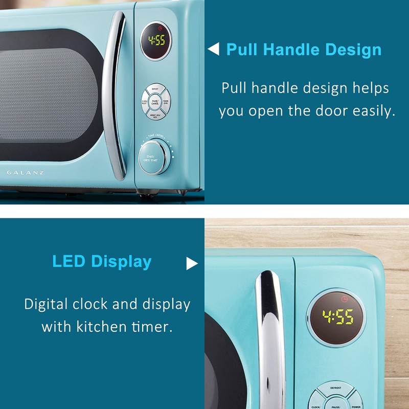 Galanz GLCMKA07BER-07 Retro Microwave Oven, LED Lighting, Pull Handle Design,