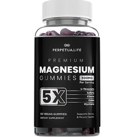 Gomitas de Magnesio 5 Compuestos de Magnesio con L-Treonato, Citrato, Glicinato, Sulfato, Oxido  500 MG por cpsula - 60 VEGAN GUMMIES                 