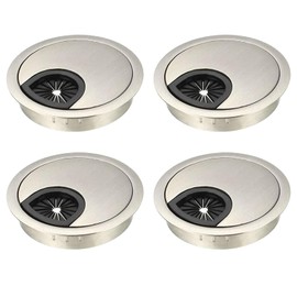 4-Piece 60mm Desk Kit Zinc Alloy Cable Grommets,Computer Desk Metal Cable Hole Cover Round Organizers Table Cable for Home and Office (Ø60mm（2-3/8 Inch）, Brushed Silver)