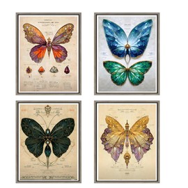 Minimalist Butterfly Poster with Gemstone Design,Nordic Aesthetic Butterflies Room Decor,Papillons Element Decorative Art Painting for Nature Lovers, Classrooms, and Home Decor