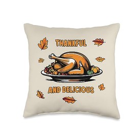 Thanksgiving Feast & Festive Autumn Delight Thankful and Delicious Roast Turkey Autumn Thanksgiving Throw Pillow, 16x16, Multicolor