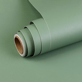 Sage Green Peel and Stick Wallpaper 15.7”x 118” Matte Green Self-Adhesive Removable Contact Paper Solid Color Waterproof Vinyl Roll for Cabinets Furniture Renovation Bedroom Wall Covering