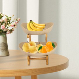 WUSILILU 2 Tier Fruit Basket, Bamboo Fruit Bowl for Kitchen Counter, Decorative 2 Tier Fruit Stand for Vegetables, Snacks, Fruit Plate Decoration for Wedding, Buffet