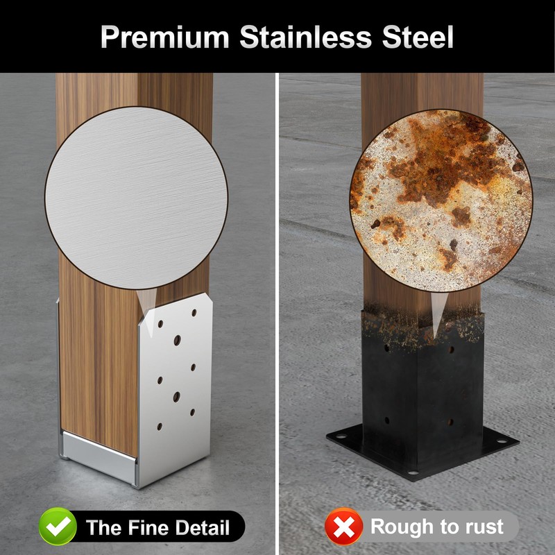 FMhotu 4"x 4" Post Base, 8Pcs Stainless Steel Adjustable Post