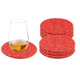 COTTON CRAFT Glitz Handmade Coasters - Set of 8 Cotton Braid Drinks Coaster - Bar Kitchen Party Tabletop Protection - Christmas Xmas Celebration Festive Décor 4 in Round - Red Gold