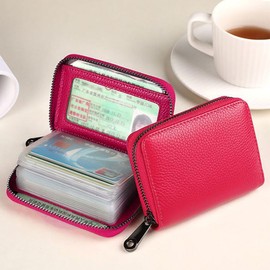 YUAWIN Card Case, Large Capacity, Women's, Coin Purse, Leather Card Slot, Magnetic Protection, Skimming, Prevents Credit Card Case, Point Card Case, Card Case, Coin Purse, Business Card, Employee ID