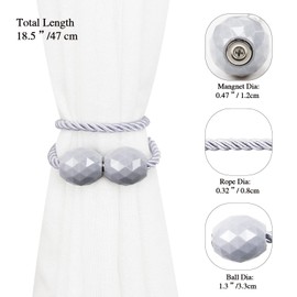 Porlau Strong Magnetic Curtain Tiebacks 4 Pack Decorative Tie Backs Outdoor Curtain Rope Tiebacks Elegant Curtain Holdbacks for Drapes, Light Grey