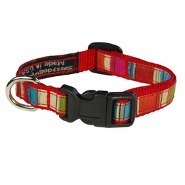 XSmall Red/Multi Stripe Dog Collar: 1/2" Wide, Adjusts 6-12" - Made in USA.