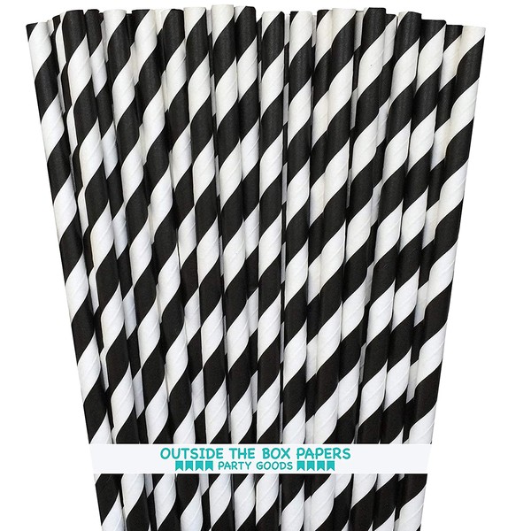 Black Stripe Paper Straws - 100 Pack