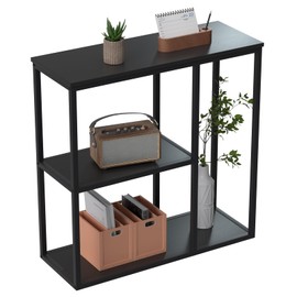 WOHOMO Console Table, 12'' Narrow Entryway Table for Living Room, 31.5'' x 31.5'' Black Industrial Sofa Table with 3-Tier Storage Shelves for Corridor, Hallway, Black