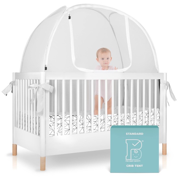 Pro Baby Safety Pop Up Crib Tent, Fine Mesh Crib Netting Cover to Keep Baby from Climbing Out, Falls and Mosquito Bites, Safety Net, Canopy Netting Cover - Sturdy & Stylish Infant Crib Topper