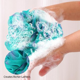 Fu Store Loofah Sponge Shower Loofahs 60g Bath Sponges Mesh Balls 4 Colors for Body Scrubber Exfoliator Wash Back Scrubbers Bathroom Men Women - 4 Pack Cleaning Bathing Accessories