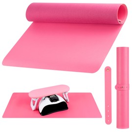 Beloving Nail Art Table Mat, (MAT ONLY) Nail Arm Rest Pad for Nail Tech, Soft Microfiber PU Leather Nail Mat for Table, Foldable Nail Pad Desk Mat for Manicure Hand Rest Pillow - Pinkish Red