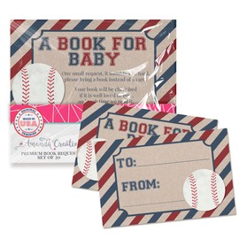 Amanda Creation Book Request Cards Baseball Bring a Book Insert Request for Baby Shower - 20 2.5 by 4 Inch Double Sided Gift Tags, Made in the USA
