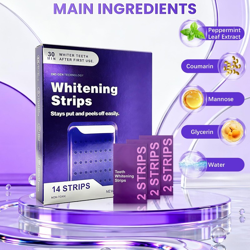 2Pcs Purple Teeth Whitening Strips, Gentle Daily Purple Whitening Strips,
