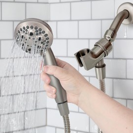 Danco 5 Spray Setting Modern Handheld Shower Head in Brushed Nickel with Narrow Spray, Combo Spray, Full Body Spray, Full Spray with Massage and Fast Massage Spray (12153)