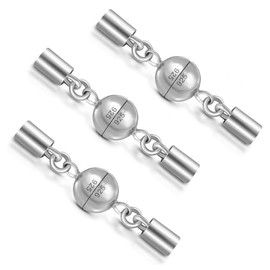 My-Bead Magnetic Clasps with End Parts Diameter 3 mm 925 Sterling Silver Diameter 8 mm Magnetic Ball Connector for Bracelets and Necklaces DIY Pack of 3, Sterling Silver