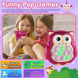 Fast Push Game Fidget Toys Pop Game It Handheld Bubble Game for Kids 4-12 ,Pop Game, Pop Fidget Light-Up Toys for Kids 6-14, Sensory Toys for Autism Birthday Gifts Boys and Girls 4 5 6 7 8-Pink Owl