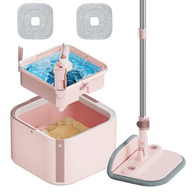 KZKR Upgraded Spin Mop and Bucket Set, Separate Clean and Dirty Water System, 360° Foldable Square Mop Bucket Head with Washable Microfiber Mop Pad, Detachable Bucket for Home Floor Cleaning