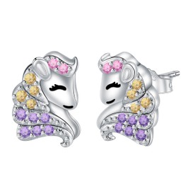 J.MUEN Unicorn Earrings for Women 925 Sterling Silver Stud Earrings Hypoallergenic Jewellery Gifts for Women, Cubic Zirconia