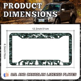 Mountains Forest Deer License Plate Frames - 2 Pack Funny Camo License Plate Holder,Stainless Steel Rust-Proof Waterproof Car Decorative Tag Frame with Screws Fasteners Caps