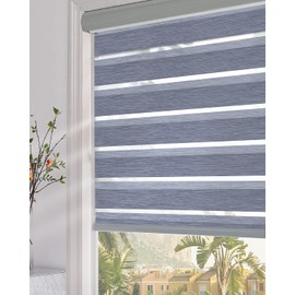 Persilux Blackout Window Shades Zebra Blinds (22" W X 64" H, Dark Grey) Dual Layer Roller Sheer Shades Privacy Light Control for Day and Night Shades for Home and Office, Easy to Install