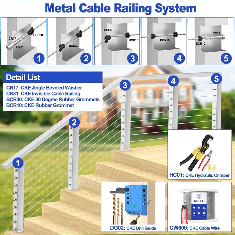 CKE 30 Pack 4"x4" Invisible Cable Railing Kits, T316 Stainless
