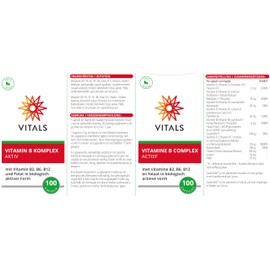 Vitals - Vitamin B complex active, 100 capsules with B1, B2, B3, B5, B6, B12, biotin, choline, inositol, PABA and folate in biologically active form. 100% vegan.