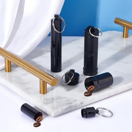 UNICRAFTALE 4pcs Black Aluminium Alloy Detachable Small Multi-use Box Waterproof and Smell Proof Metal Tube with Iron Key Ring Container Holder Bottle Tube Container for Travel Outdoors