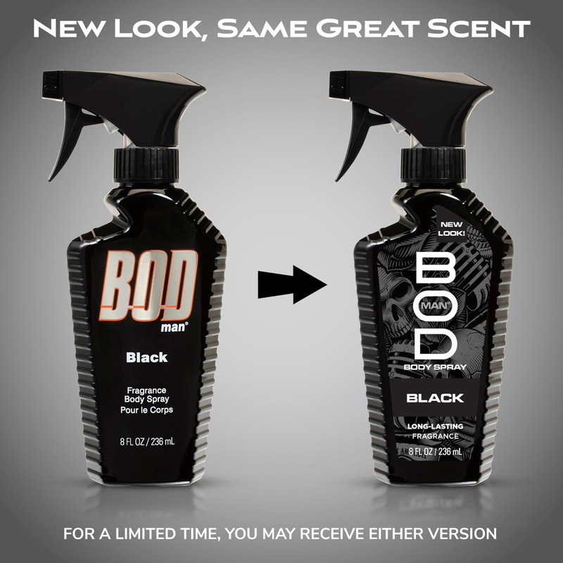 BOD man Fragrance Body Spray, Black, 8 fl oz (Pack