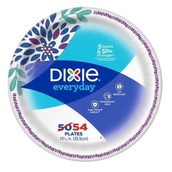 Dixie Paper Dinner Plates, 10 1/16 Inch, 54 Ct