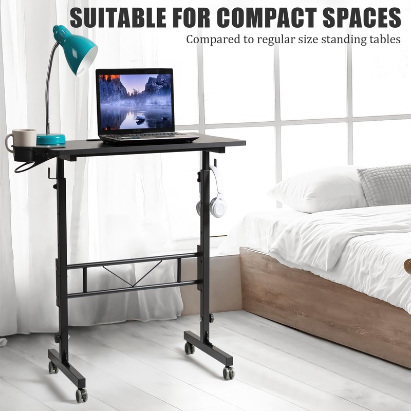 SIDUCAL Standing Desk Adjustable Height, Small Mobile Table with Wheels,