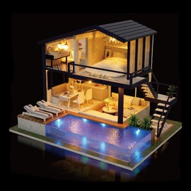 DIY Miniature Dollhouse Kit,UniHobby Time Apartment DIY Dollhouse Kit with Wooden Furniture Light Gift House Toy for Adults