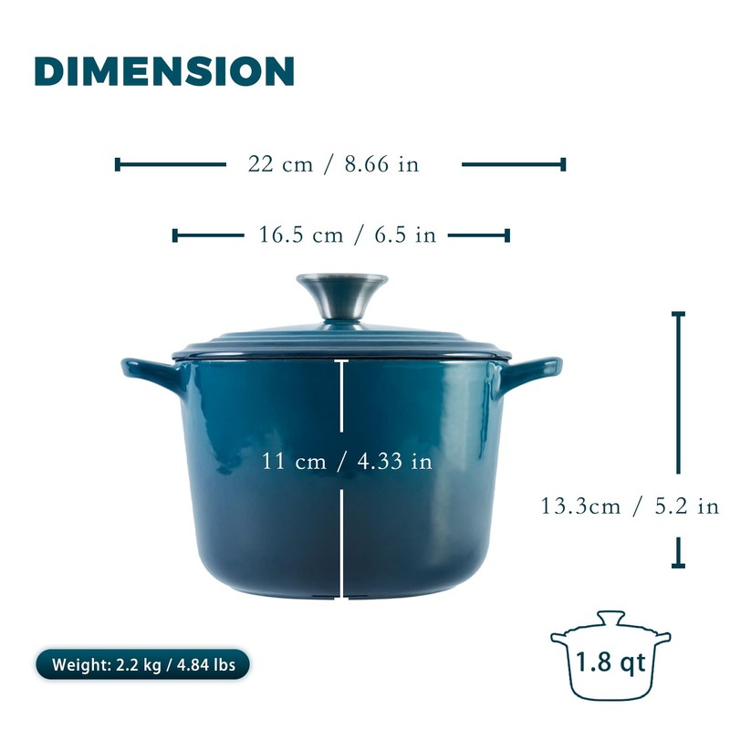 Flavehc Dutch Oven Pot with Lid 2.8 qt Cast Iron