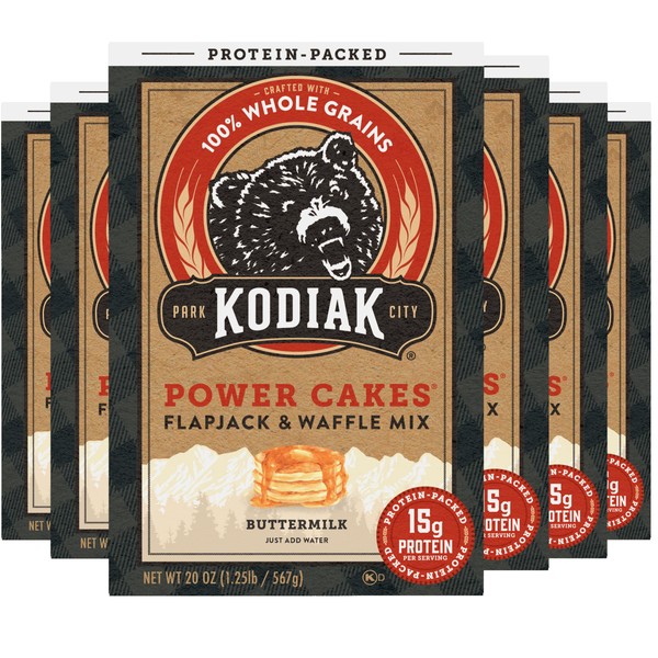 Kodiak Cakes Protein Pancake Power Cakes, Flapjack and Waffle Baking Mix, Buttermilk, 20 Oz, (Pack of 6)