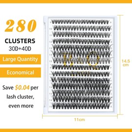 B&Q Individual Eyelash Clusters 280Pcs D Curl 30D 40D Lashes 9-16mm Mixed Length 0.07D Ultra Fine DIY Cluster Extensions Kit for Home Use