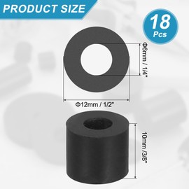 sourcing map 18 Pcs Multi Purpose Rubber Spacer, 0.2" OD x 0.5" ID x 0.4" Thickness Anti-Vibration Isolation Rubber Bushings Grommets Spacers Washers for Home Cars Boat Accessories (Black)